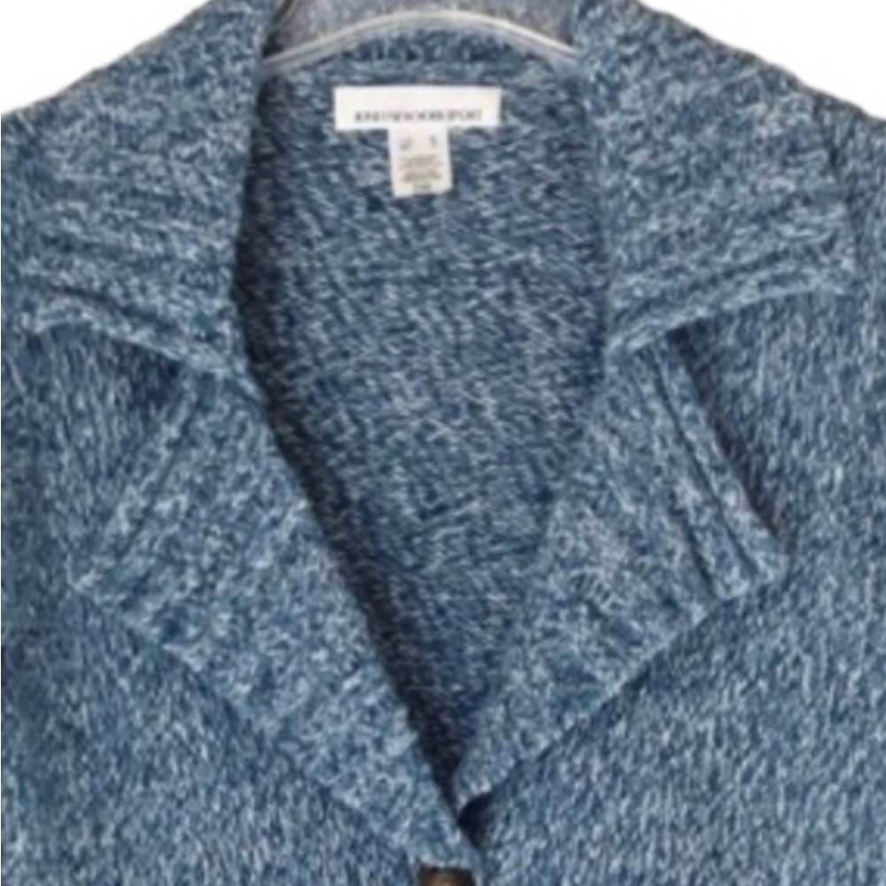 Y2K Jones New York Blue Knitted Collared Jacket With Pockets, Size Medium - Picture 3 of 16